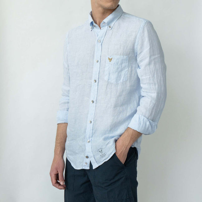 Linen Buckley Shirt - White/Light Blue