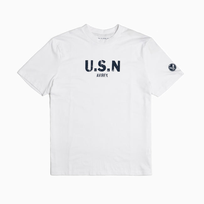 T-Shirt Col Montant Imprimé - USN - Blanc